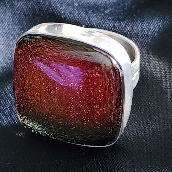 🐢 Solid 925 sterling silver Iridescent Dichroic Glass open ring - Picture 3 of 3